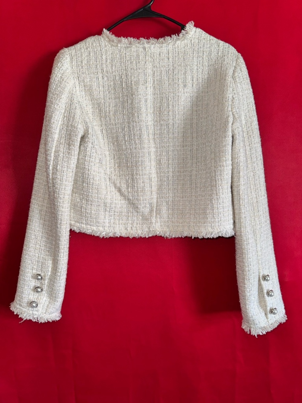 #412-Forever 21 Gorgeous White Tweed Open-Front Cropped Jacket Size Small - Picture 2 of 5